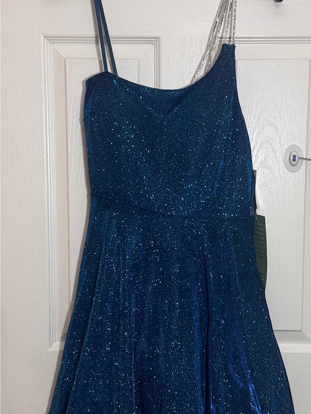 NWT City Vibe Blue Glitter Homecoming Dress Junior 12 Fits Womens M 8 10 Stretch
